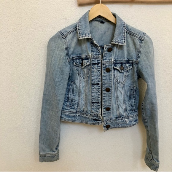 American Eagle Denim Jacket Womens Medium Distressed SPPocket Jean Blue Long Sl. - Picture 2 of 11